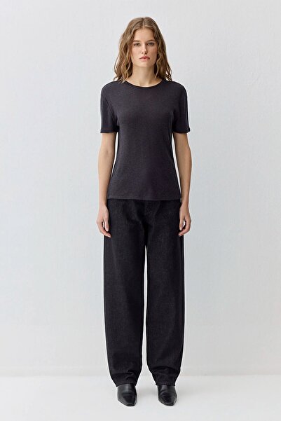 Mavi Γυναικείο μπλουζάκι από μάλλινο μείγμα μαύρο βασικό 1613653-80022