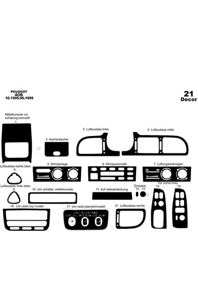 Marscockpitdesign غطاء كونسول وصندوق السيارة لبيجو 406 موديلات 1995-1999، 21 ...