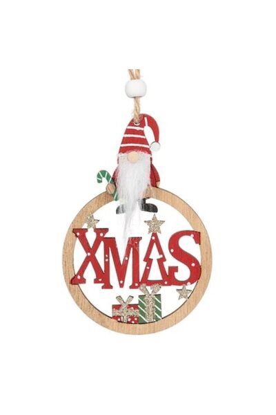 ANTBRO Ornament de Crăciun - Glob perforat din lemn cu pitic cu barbă, litere...