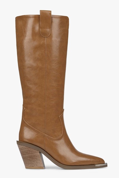 Shoeberry Γυναικείες μπότες καουμπόη από δέρμα Axor Karamel