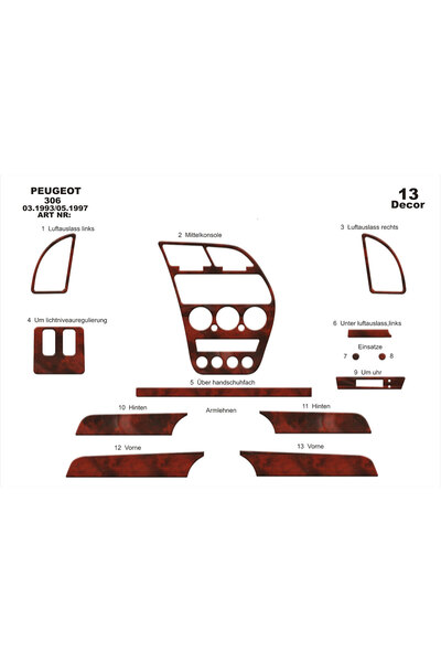 Marscockpitdesign غطاء كونسول وصندوق السيارة لبيجو 306 موديلات 1993-1997، 13 ...