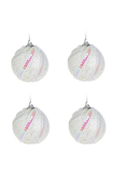 ANTBRO Σετ 4 λευκών χριστουγεννιάτικων στολιδιών με ασημένια γκλίτερ, χάντρες...