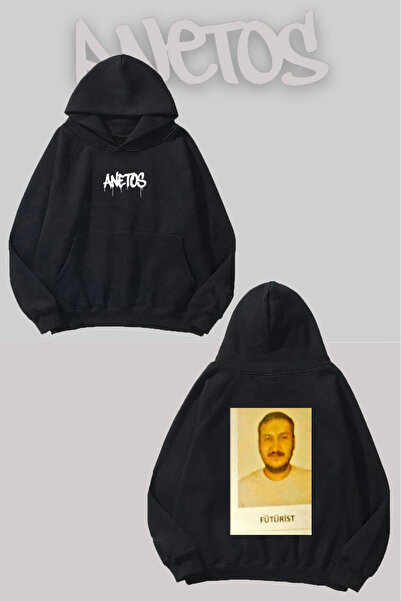 Anetos سويت شيرت أسود بغطاء للرأس مطبوع عليه فوتوستيكي فييياز ميم