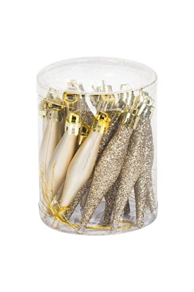 ANTBRO Set de 18 ornamente de Crăciun în formă de țurțur, bej mat cu sclipici...