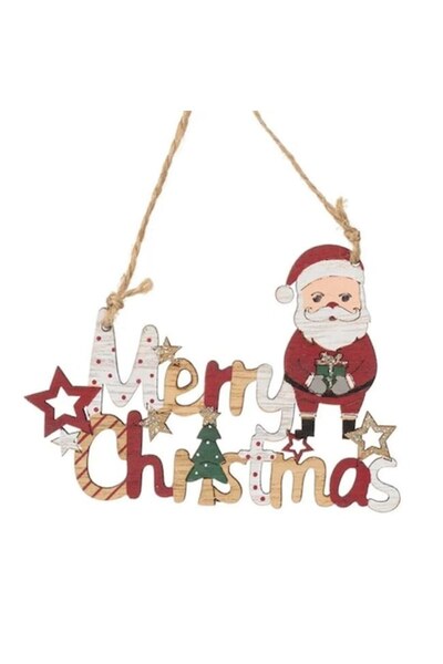 ANTBRO Дървена коледна украса за елха с надпис "Весела Коледа" и Дядо Коледа,...