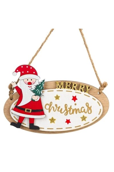 ANTBRO Ornament de Crăciun - placă din lemn cu mesajul „Crăciun fericit” și M...