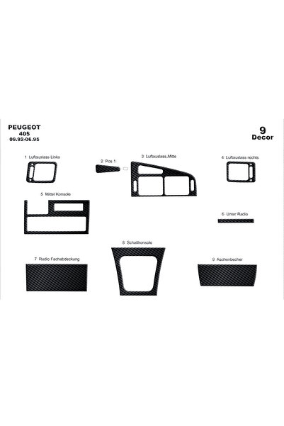 Marscockpitdesign غطاء كونسول وصندوق السيارة لبيجو 405 موديل 1992-1995، 9 قطع