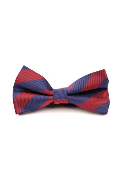 6AM Ceremony Pre-tied blue bow tie with burgundy silk stripes