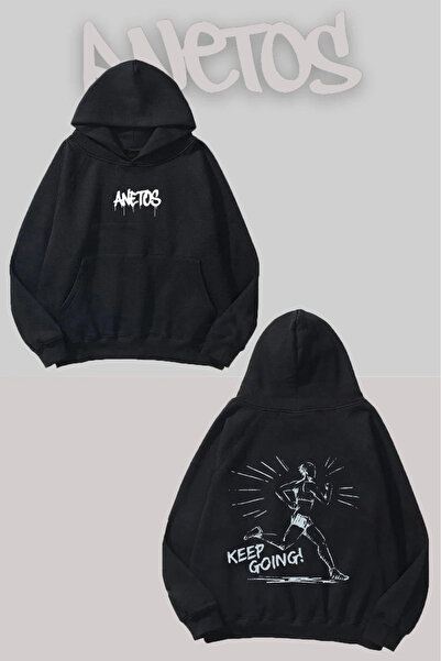 Anetos Продължавай да се връщаш Печат Черна суитшърт с качулка