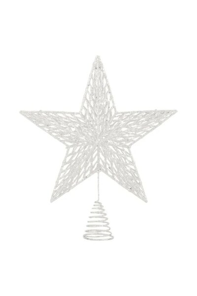 ANTBRO Buton de Crăciun cu stea iridescentă 3D albă cu sclipici și model, 24 cm