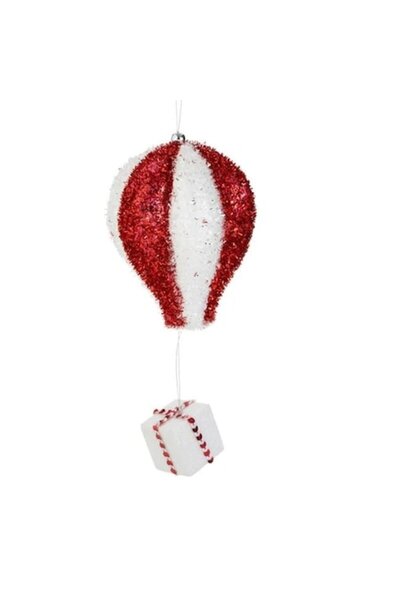 ANTBRO Ornament de Crăciun pentru brad - formă de balon cu beteală roșie și a...