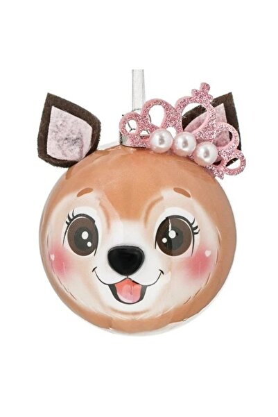 ANTBRO Glob de Crăciun 3D - câine cu coroană, sclipici roz și perle albe, 6,5 cm