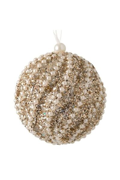 ANTBRO Glob de Crăciun din spumă bej cu sclipici alb-perlat și bej, Ø8cm