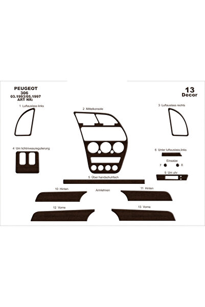 Marscockpitdesign غطاء كونسول وصندوق السيارة لبيجو 306 موديلات 1993-1997، 13 ...