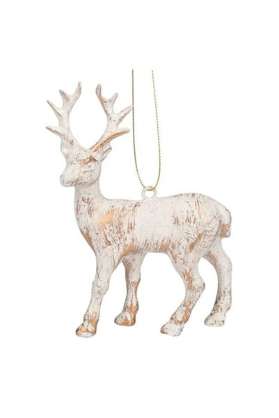 ANTBRO Ornament de Crăciun ren alb și auriu cu șnur auriu, 13 cm