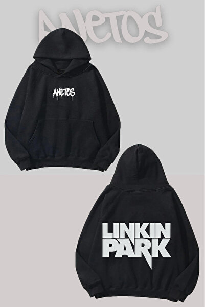 Anetos سويت شيرت أسود بقلنسوة مطبوع عليه لينكين بارك
