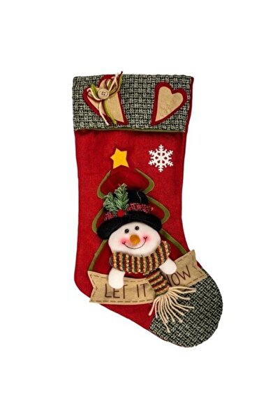 ANTBRO Șosetă cadou de Crăciun cu om de zăpadă 3D, verde/roșu, 40x15cm