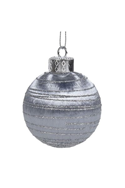 ANTBRO Glob de Crăciun din spumă argintie cu dungi orizontale cu sclipici, Ø8cm