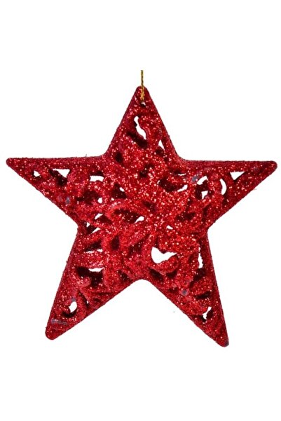 ANTBRO Set de 4 ornamente de Crăciun cu stea roșie sclipitoare, 11 cm -