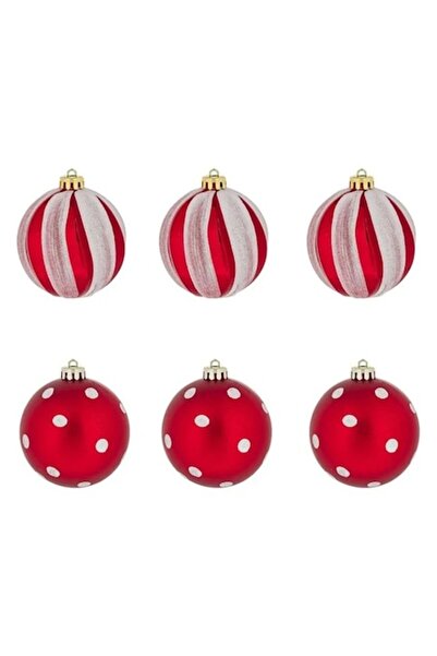 ANTBRO Set de 6 globuri de Crăciun, roșii strălucitoare și mate cu sclipici a...