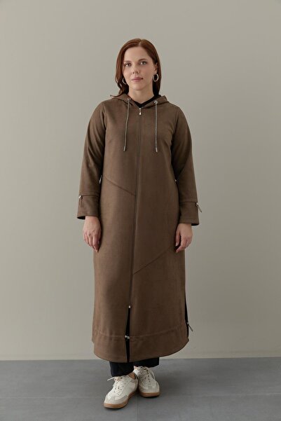 FATMA DANIŞMAN Süet Kumaş Etek Altı Ve Kol Uçları Büzgü Detaylı Kap -Haki