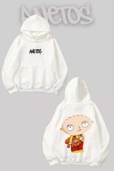 Anetos Griffin Stewee Spate cu imprimeu Alb cu glugă Swea tricou