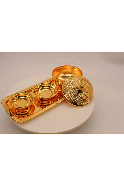 ALSAIF KITCHEN Luxury 4-Piece Gilded Royal Ornate Serving Set - Serving Tray with Lid and 2 Nut/Sweet Bowls