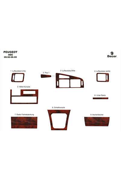 Marscockpitdesign غطاء كونسول وصندوق السيارة لبيجو 405 موديل 1992-1995، 9 قطع