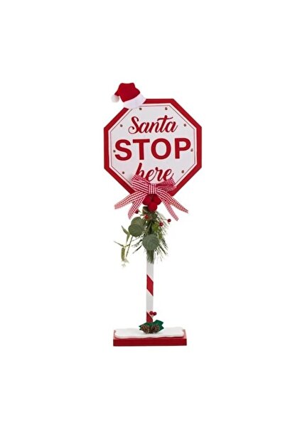 ANTBRO Χριστουγεννιάτικη ξύλινη διακοσμητική πινακίδα "Santa Stop Here" με 8 ...