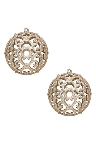 ANTBRO Set de 2 globuri de Crăciun, bej cu sclipici, 10 cm