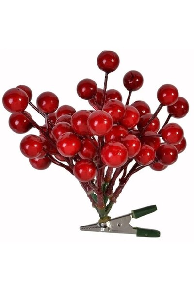 ANTBRO Ornament de Crăciun cu clemă, crenguță cu fructe de pădure roșii, 14 cm