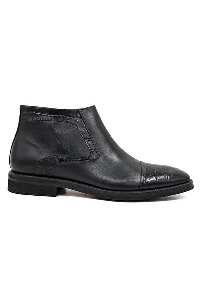 OGGI 028800-54 Fur-Zippered Leather Classic Boots - Black Croco Leather
