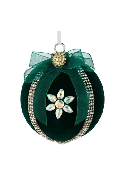 ANTBRO Ornament de Crăciun pentru brad - glob verde de catifea cu pietre holo...