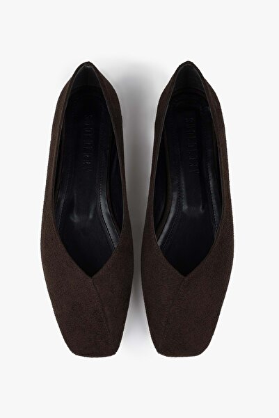 Shoeberry Women's Aven Bitter Brown Suede Ballerinas