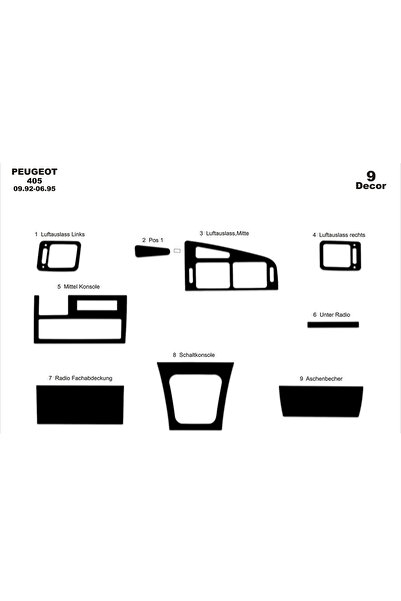 Marscockpitdesign غطاء كونسول وصندوق السيارة لبيجو 405 موديل 1992-1995، 9 قطع