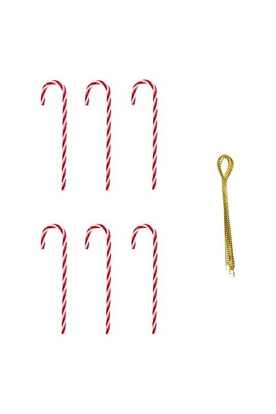 ANTBRO Set de 6 acadele Antbro® în formă de brad de Crăciun, roșii cu dungi albe și ață aurie de agățat, 15 cm