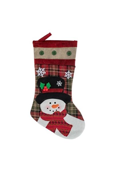 ANTBRO Șosetă cadou de Crăciun bej în carouri roșii, om de zăpadă cu pălărie ...