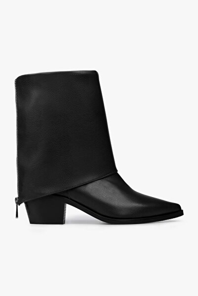 Shoeberry Γυναικείες μπότες με φερμουάρ Alessi με λεπτομέρειες σε μαύρο δέρμα