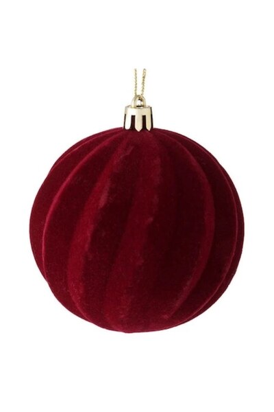 ANTBRO Glob de Crăciun din catifea, bordeaux cu linii ondulate, Ø8cm