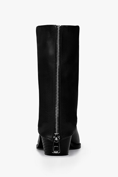 Shoeberry Γυναικείες μπότες με φερμουάρ Alessi με λεπτομέρειες σε μαύρο δέρμα