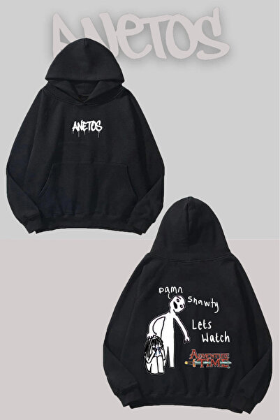 Anetos Să vedem Adventure Time Rucsac cu imprimeu Negru cu glugă Swea tricou