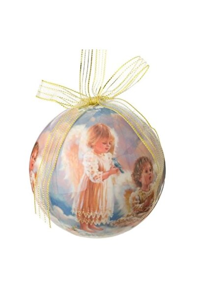 ANTBRO Glob de Crăciun ecru cu imagine de înger, 7,5 cm