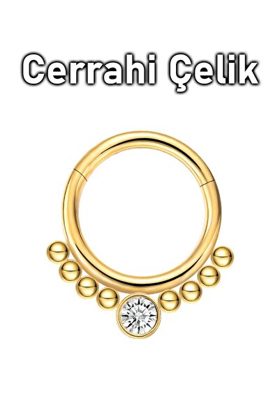 MORNEVA Cerrahi Çelik Ortası Taş Yanları Top Klipsli Halka Septum Daith Pierc...