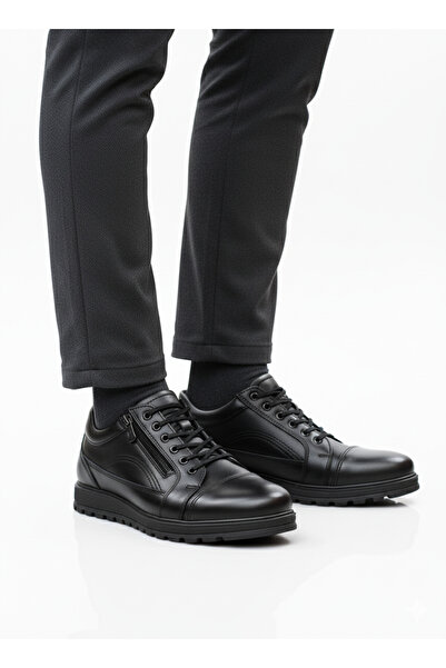Elit Dropland 6103 Siyah Hakiki Deri Rahat Günlük Fermuarlı Mevsimlik Erkek Ayakkabı