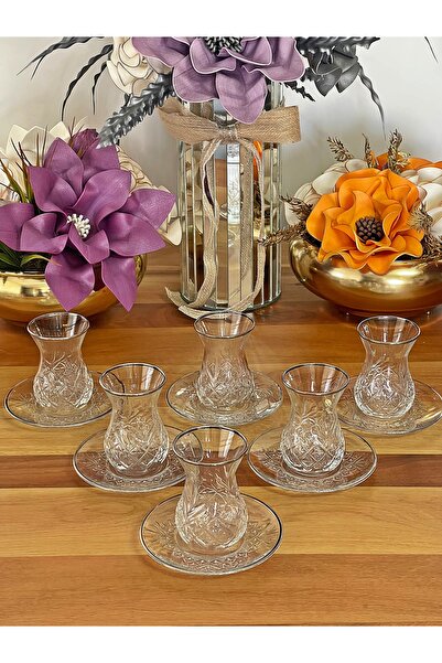 P&ORA PREMIUM KITCHEN PRODUCTS Crystal Timless Silver Gilded (Real) 12 Pieces Tea Set for 6 People Tea Set Gift Glass