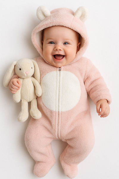 İZYALİF BABY Teddy Bear Ears Plush Booties Jumpsuit with Zipper for Baby Girls and Boys Winter Thick Outdoor