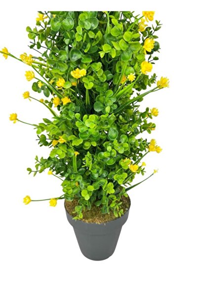 Nettenevime Yapay Çiçek Siyah Saksıda Sarı Lotuslu Yeşil Şimşir Ağacı 70*30cm