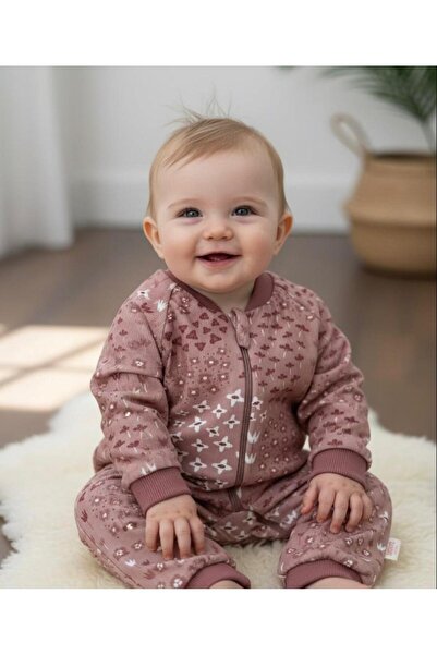 P&H BABYWEAR Çiçek Nakışlı İçi Kürklü Fermuarlı Kız Bebek Kışlık Tulum