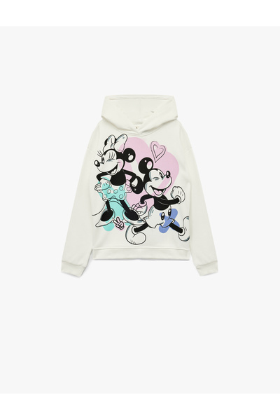 Koton Lisanslı Mickey ve Minnie Mouse Baskılı Oversize Kapşonlu Sweatshirt
