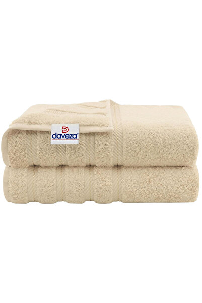 DAVEZA Set of 2 Premium Daveza Towels, 600 GSM, 100% Turkish Cotton, Beige Color